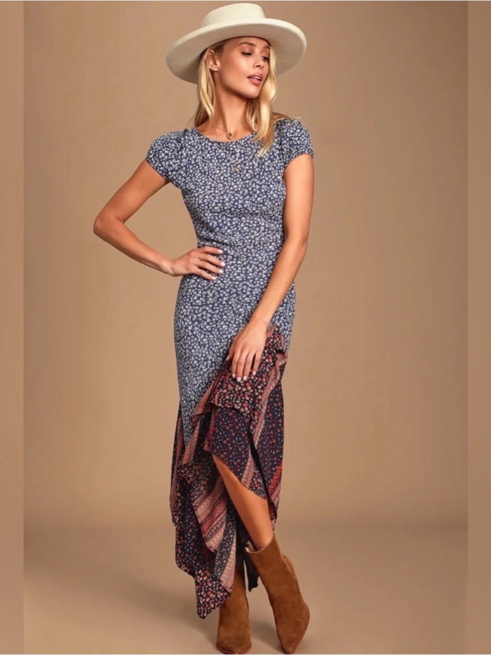 FREE PEOPLE AURELIA MIDI DRESS size 4 pretty open back boho floral patchwork
